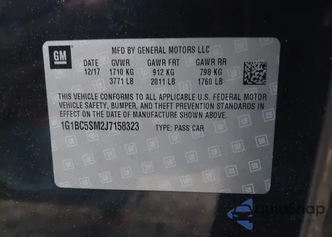 2018 Chevrolet Cruze Ls из США, поврежденный, VIN 1G1BC5SM2J7158323